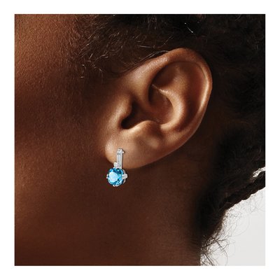 14K White Gold Swiss Blue Topaz & Diamond Dangle Earrings – view 3