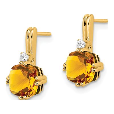 10K Yellow Gold Citrine & Diamond Cushion Dangle Earrings – view 3