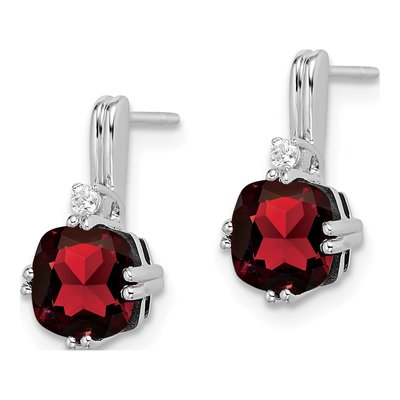 10K White Gold Garnet & Diamond Cushion Dangle Earrings – view 3
