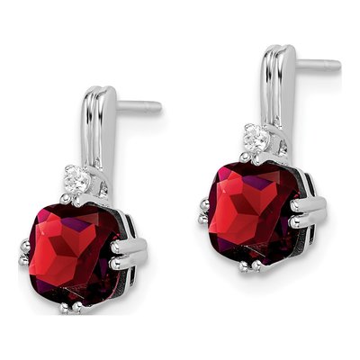 14K White Gold Garnet & Diamond Cushion Dangle Earrings – view 2