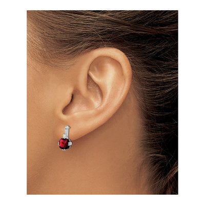 14K White Gold Garnet & Diamond Cushion Dangle Earrings – view 3