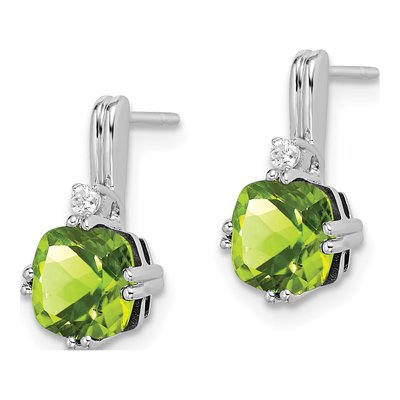 10K White Gold Peridot & Diamond Cushion Dangle Earrings – view 2
