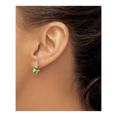 10K White Gold Peridot & Diamond Cushion Dangle Earrings – view 3