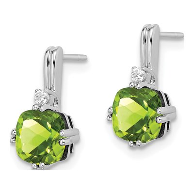 14K White Gold Peridot & Diamond Cushion Dangle Earrings – view 2