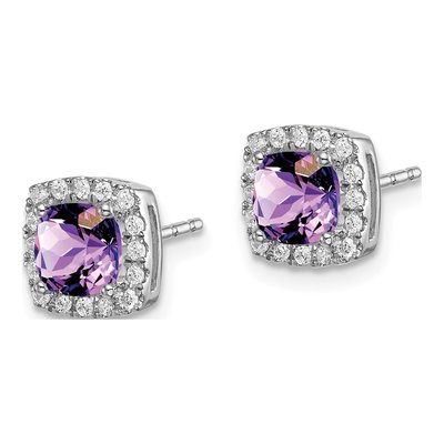 14K White Gold 0.19 ct tw 5mm Cushion Amethyst & Diamond Halo Stud Earrings – view 2