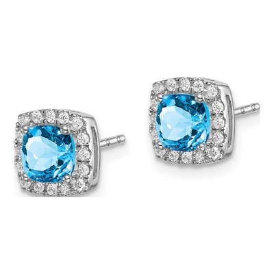 14K White Gold 0.19 ct tw 5mm Cushion Swiss Blue Topaz & Diamond Halo Stud Earrings – view 2