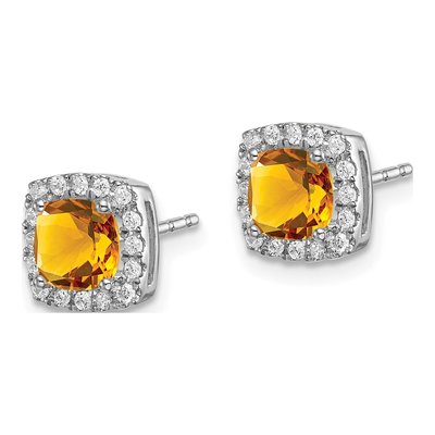 14K White Gold 0.19 ct tw 5mm Cushion Citrine & Diamond Halo Stud Earrings – view 2