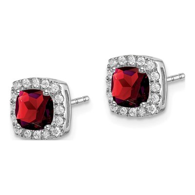14K White Gold 0.19 ct tw 5mm Cushion Garnet & Diamond Halo Stud Earrings – view 2