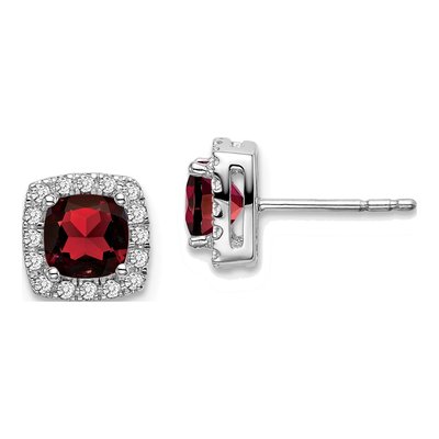 14K White Gold 0.19 ct tw 5mm Cushion Garnet & Diamond Halo Stud Earrings