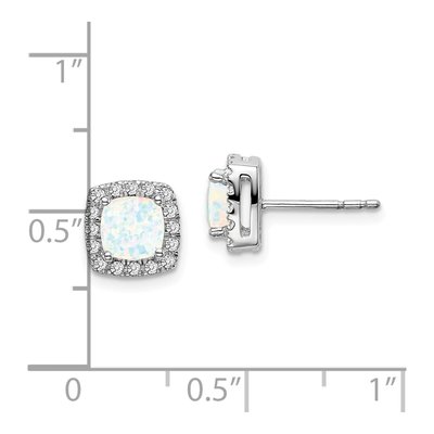 14K White Gold 1/5 ct tw 5mm Cushion Lab-Created Opal & Diamond Halo Stud Earrings – view 4