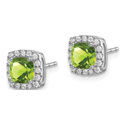 14K White Gold 0.19 ct tw 5mm Cushion Peridot & Diamond Halo Stud Earrings – view 2