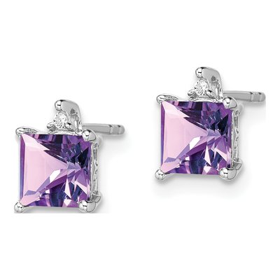 14K White Gold 5mm Amethyst & Diamond Princess Stud Earrings – view 2