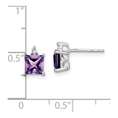 14K White Gold 5mm Amethyst & Diamond Princess Stud Earrings – view 4