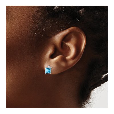 14K White Gold 5mm Swiss Blue Topaz & Diamond Princess Stud Earrings – view 3