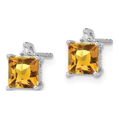 14K White Gold 5mm Citrine & Diamond Princess Stud Earrings – view 2