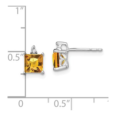 14K White Gold 5mm Citrine & Diamond Princess Stud Earrings – view 4