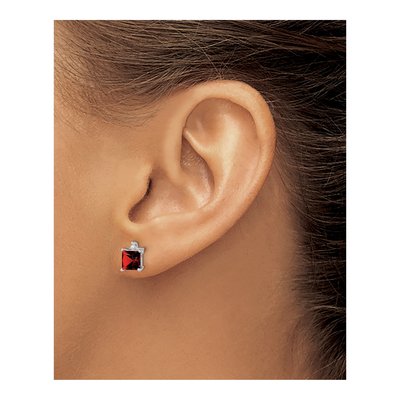 14K White Gold 5mm Garnet & Diamond Princess Stud Earrings – view 3