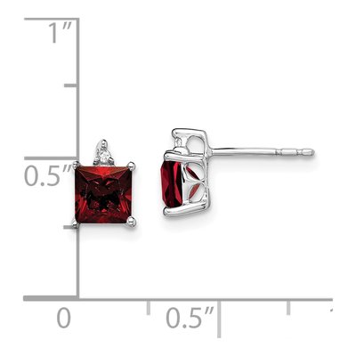 14K White Gold 5mm Garnet & Diamond Princess Stud Earrings – view 4