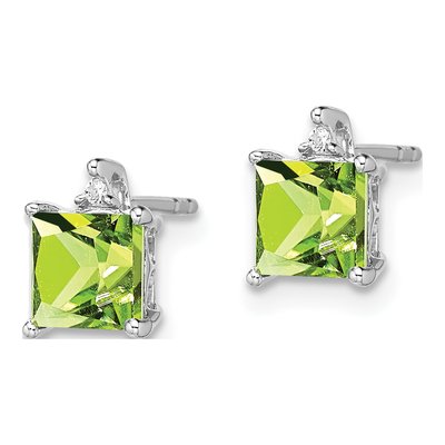 14K White Gold 5mm Peridot & Diamond Princess Stud Earrings – view 2
