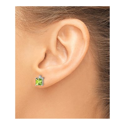 14K White Gold 5mm Peridot & Diamond Princess Stud Earrings – view 3