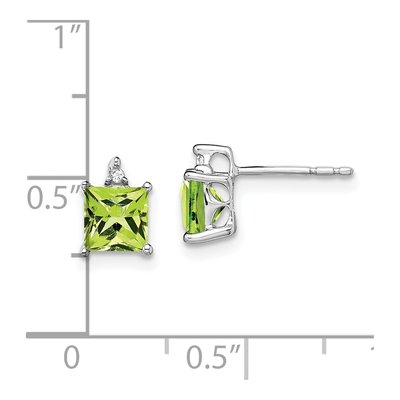 14K White Gold 5mm Peridot & Diamond Princess Stud Earrings – view 4