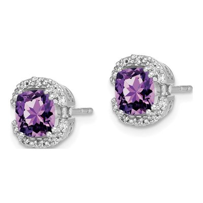 14K White Gold 1/10 ct tw 6mm Cushion Amethyst & Diamond Halo Stud Earrings – view 2