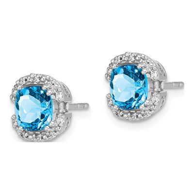 14K White Gold 1/10 ct tw 6mm Cushion Swiss Blue Topaz & Diamond Halo Stud Earrings – view 2