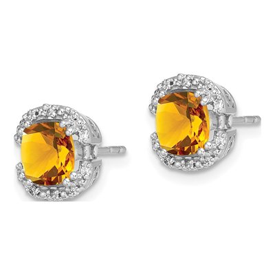 14K White Gold 1/10 ct tw 6mm Cushion Citrine & Diamond Halo Stud Earrings – view 2