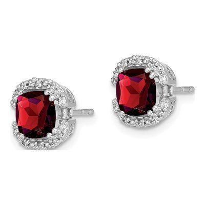14K White Gold 1/10 ct tw 6mm Cushion Garnet & Diamond Halo Stud Earrings – view 2