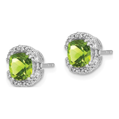 14K White Gold 1/10 ct tw 6mm Cushion Peridot & Diamond Halo Stud Earrings – view 2