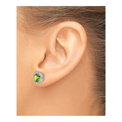 14K White Gold 1/10 ct tw 6mm Cushion Peridot & Diamond Halo Stud Earrings – view 3