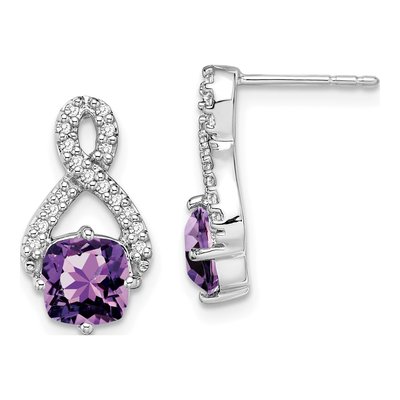 14K White Gold 1/6 ct tw Amethyst & Diamond Dangle Earrings