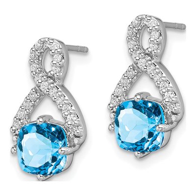 14K White Gold 1/6 ct tw Swiss Blue Topaz & Diamond Dangle Earrings – view 2