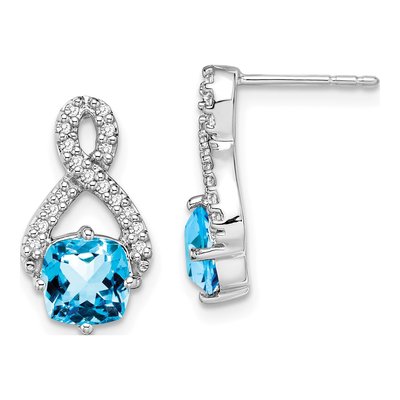 14K White Gold 1/6 ct tw Swiss Blue Topaz & Diamond Dangle Earrings