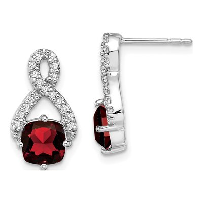 14K White Gold 1/6 ct tw Garnet & Diamond Dangle Earrings