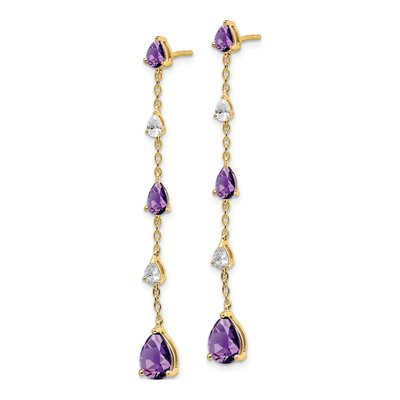 14K Yellow Gold Amethyst & White Topaz Pear Dangle Earrings – view 2