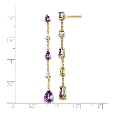 14K Yellow Gold Amethyst & White Topaz Pear Dangle Earrings – view 4
