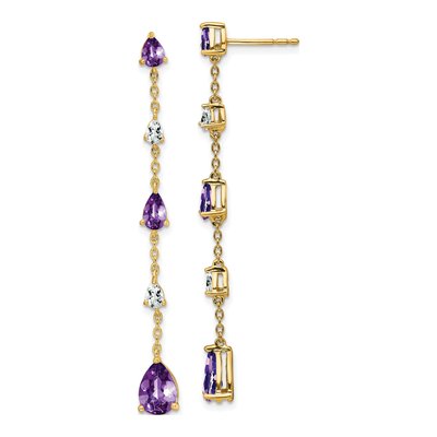 14K Yellow Gold Amethyst & White Topaz Pear Dangle Earrings