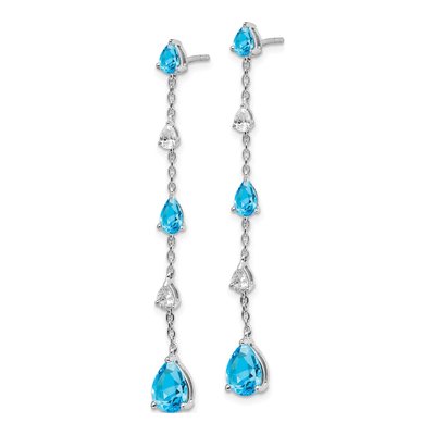 14K White Gold Swiss Blue Topaz & White Topaz Dangle Earrings – view 2