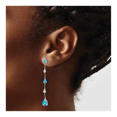 14K White Gold Swiss Blue Topaz & White Topaz Dangle Earrings – view 3