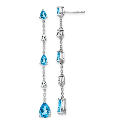 14K White Gold Swiss Blue Topaz & White Topaz Dangle Earrings