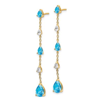 14K Yellow Gold Swiss Blue Topaz & White Topaz Dangle Earrings – view 2