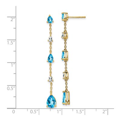 14K Yellow Gold Swiss Blue Topaz & White Topaz Dangle Earrings – view 4