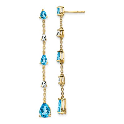 14K Yellow Gold Swiss Blue Topaz & White Topaz Dangle Earrings
