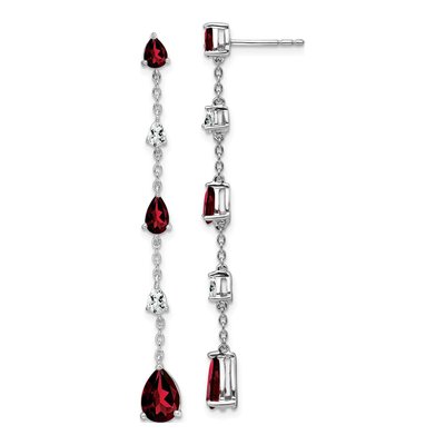 14K White Gold Garnet & White Topaz Pear Dangle Earrings