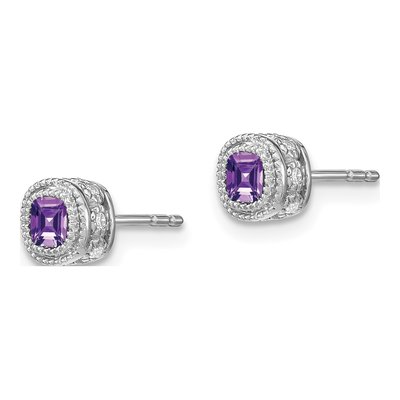 14K White Gold 0.19 ct tw 4.5mm Amethyst & Diamond Cushion Stud Earrings – view 2