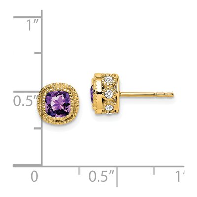 14K Yellow Gold 0.19 ct tw 4.5mm Cushion Amethyst & Diamond Stud Earrings – view 4