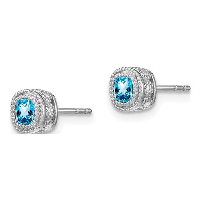 14K White Gold 0.19 ct tw 4.5mm Swiss Blue Topaz & Diamond Cushion Stud Earrings – view 2