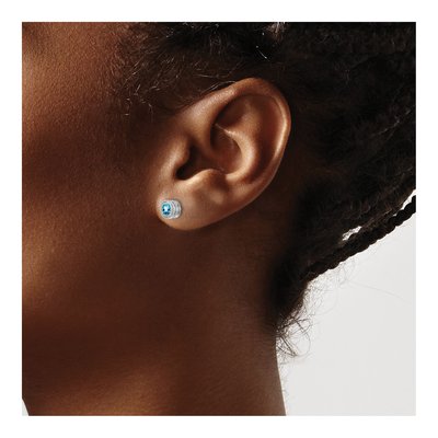 14K White Gold 0.19 ct tw 4.5mm Swiss Blue Topaz & Diamond Cushion Stud Earrings – view 3