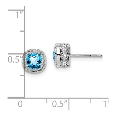 14K White Gold 0.19 ct tw 4.5mm Swiss Blue Topaz & Diamond Cushion Stud Earrings – view 4